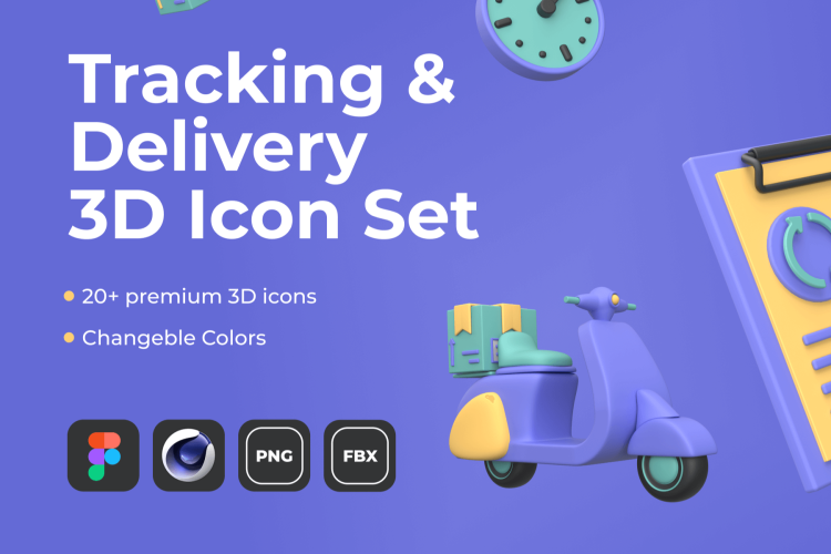 Tracking & Delivery 3D Icon Set C4D高清物流配送3D模型图标合集优质货物运输三维立体icon图标