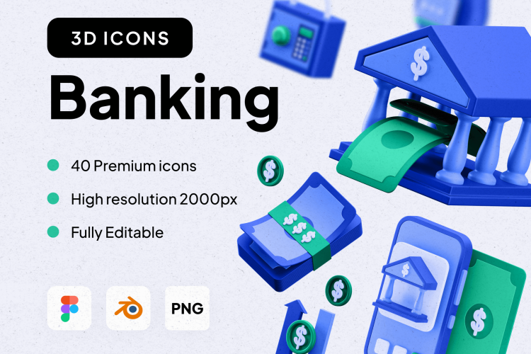 Multiangle 3D Banking Icons 40款多角度银行金融理财财务3D立体插图插画图标Icons设计素材包