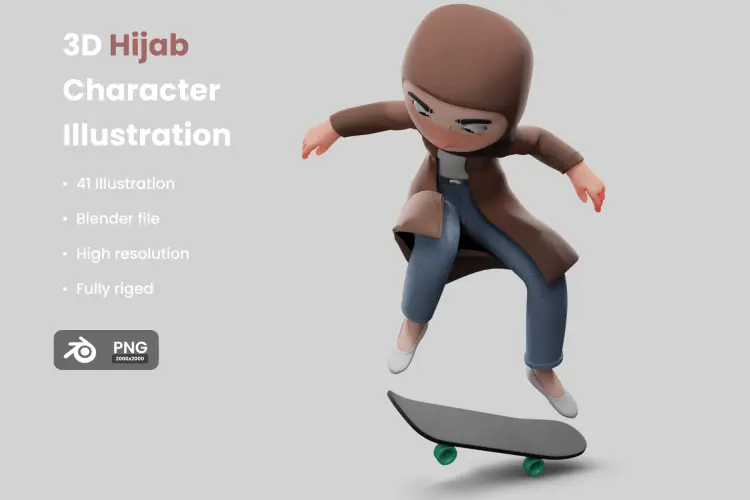 3D Hijab Illustration 41张斋月开斋节带头巾的女孩人物3D插画图片国外设计素材