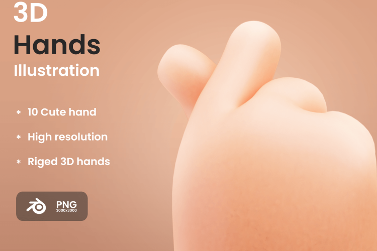 Cute 3D Hands 11款趣味卡通3D立体宝宝手指手势插图插画图标png免抠设计素材