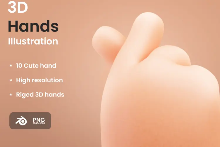 Cute 3D Hands 11款趣味卡通3D立体宝宝手指手势插图插画图标webp免抠设计素材
