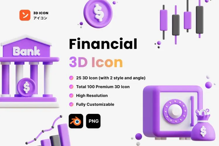 Financial 3D Icon 25款商业金融经济银行类3D插图图标icon素材webp免抠图文件