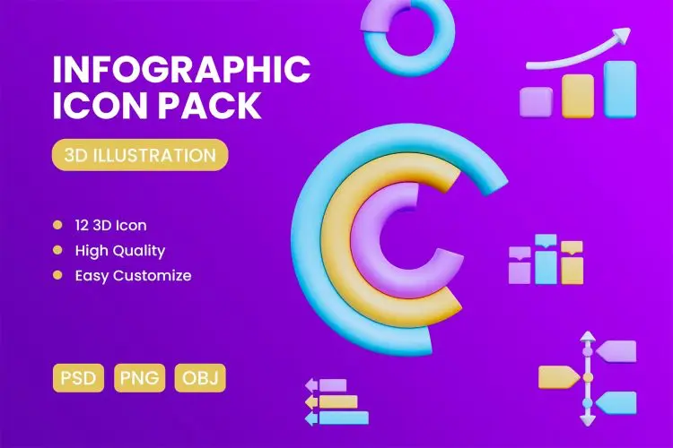 Infographic 3D Icon 27款营销数据统计分析信息图表演示3D图标icon设计素材webp免抠图片