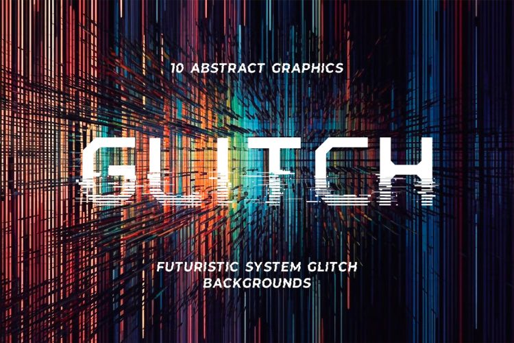 Futuristic Glitch Backgrounds 10款未来科幻故障风渐变声波频率抽象数码海报背景底纹图片素材