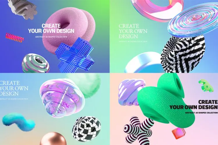 3D Abstract Shapes 20款时尚抽象艺术3D立体几何图形创意视觉海报设计ps素材源文件