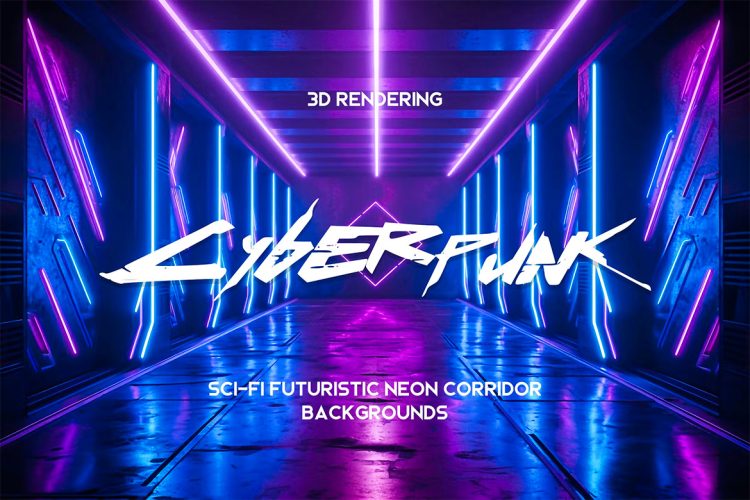 Sci-Fi Futuristic Neon Cyberpunk 3D Backgrounds 10款未来科幻赛博朋克Neon酒吧夜店霓虹灯背景底纹高清图片素材