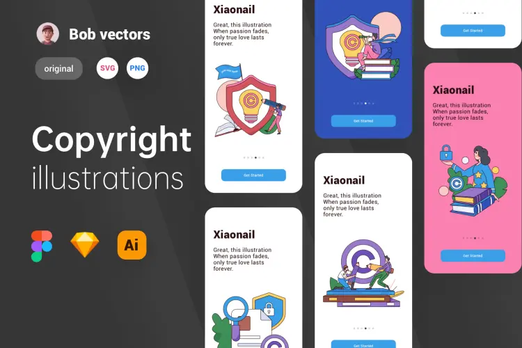 Copyright Class Illustrator Vector Character Guide Page 6幅卡通有趣创意版权信息认证AI手绘矢量插画设计素材包