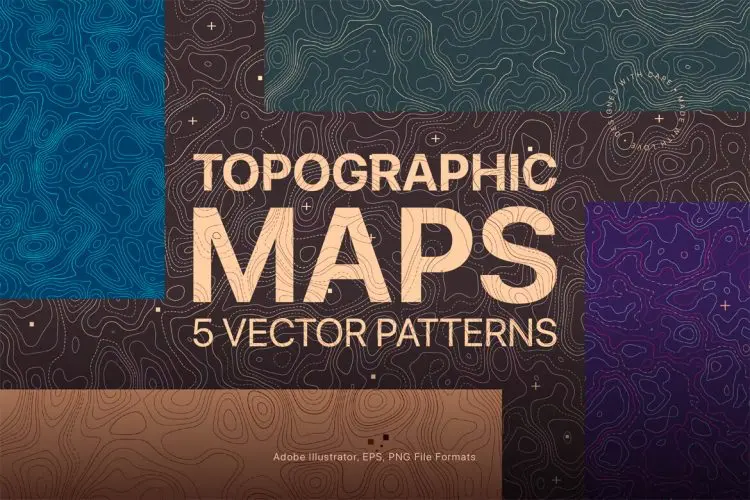 Topographic Vector Patterns 5款地理地形线条轮廓纹路矢量图案设计图片素材