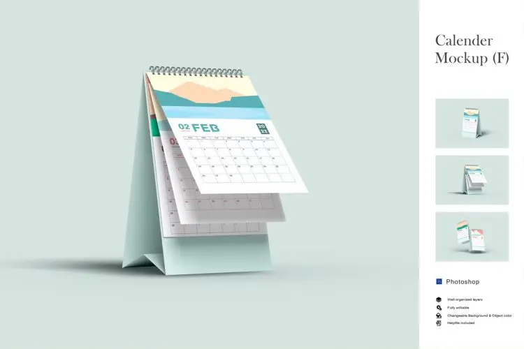 Calender Mockup (F) 日历台历模型展示设计贴图ps文具样机素材模板 3psd