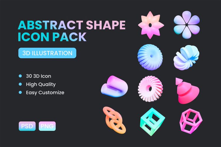 Abstract Shapes 3D Icon Pack 30款时尚抽象3D几何图形插图插画设计素材png免抠图片