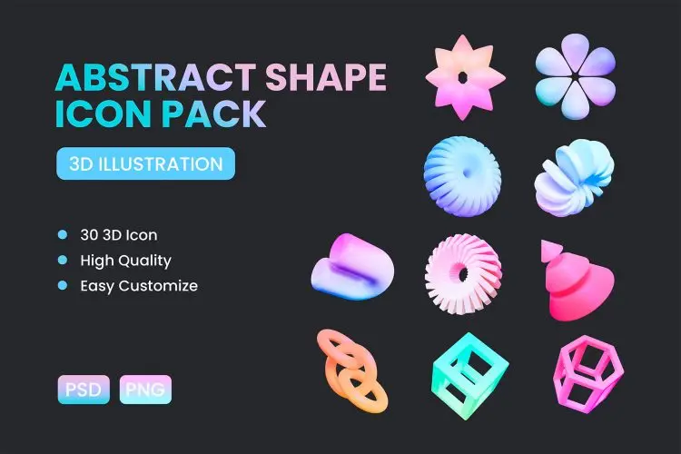 Abstract Shapes 3D Icon Pack 30款时尚抽象3D几何图形插图插画设计素材webp免抠图片