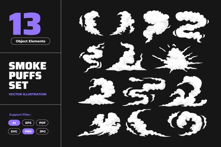 Smoke Effect Puffs Black Screen Cartoon 10款卡通烟雾毒气体飘散矢量插图插画图片设计素材webp免抠图