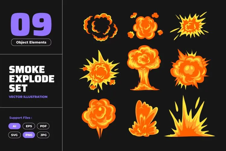 Bomb Explode Smoke Explosion Effect Transition 10款爆破爆炸爆裂烟雾卡通矢量插图插画设计素材webp免抠图片