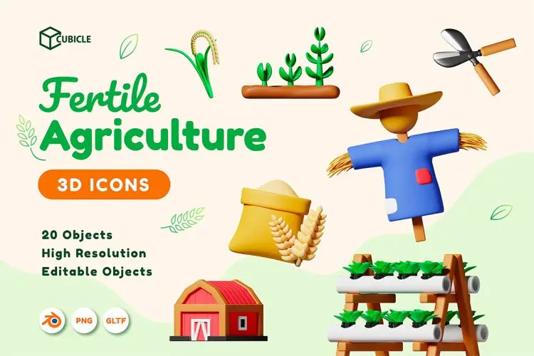 Cubicle – Agriculture 3D Icons 20款农场农业农具有机种植丰收营销演示3D图标icon设计素材webp免抠图片