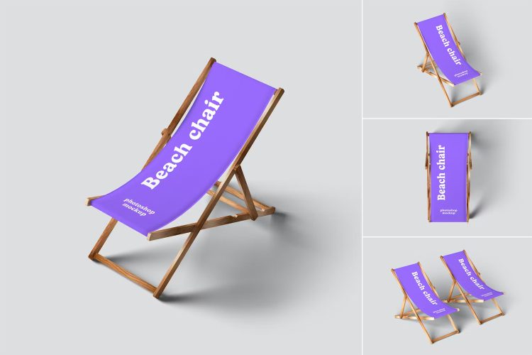 Beach Chair Mockups 沙滩椅躺椅模型椅身广告设计贴图ps样机素材mockup模板 4psd