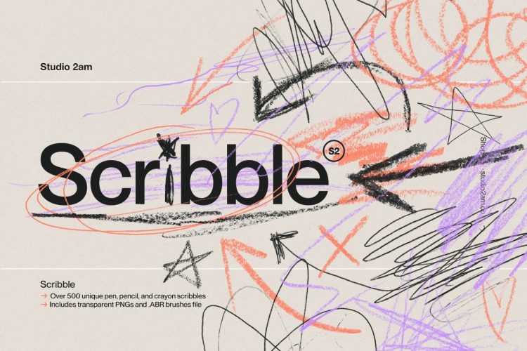 Scribble – 500+ lines, shapes + more 500款手写涂鸦线条标记符号箭头手稿乱涂手绘PNG免抠图片设计素材