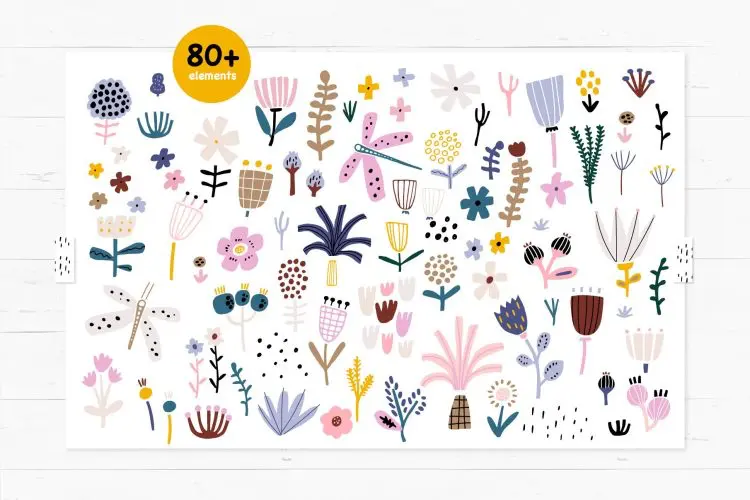 The Fleur blossom collection 20款趣味卡通抽象艺术手绘无缝拼接植物花卉印花纹样图案设计素材
