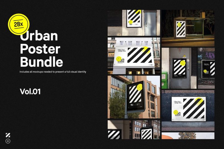 Urban Poster Mockup Bundle 01 28款户外街头城市招贴广告牌海报灯箱设计贴图ps样机展示效果图