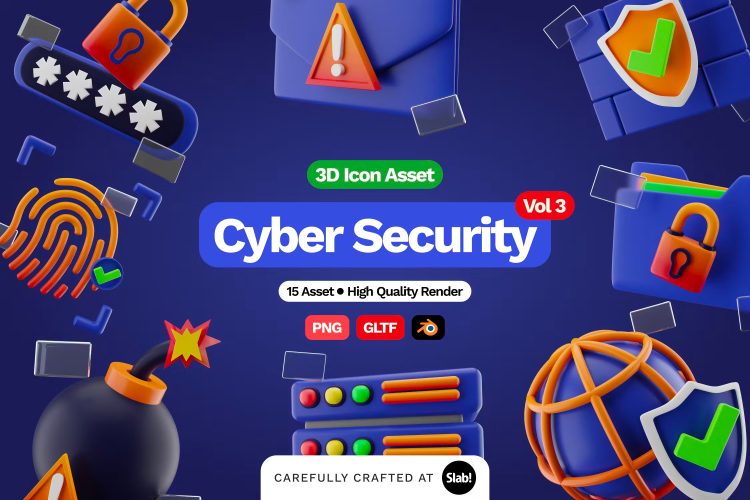 3D Cyber Security Icon Vol 3 15款网络隐私安全数据加密验证防火墙3D图标icon素材png免抠图设计