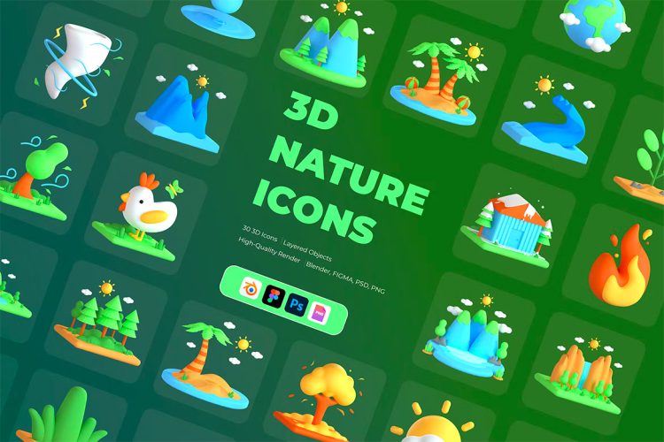 3D Nature and Environment Icons 30款自然环境季节天气演示插图3D图标icon素材png免抠图文件