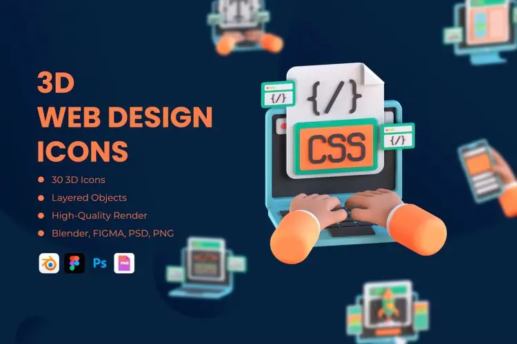 3D Web Design Icons 30款3D网页设计编码UI 设计 UX 视觉元素排版图标icon