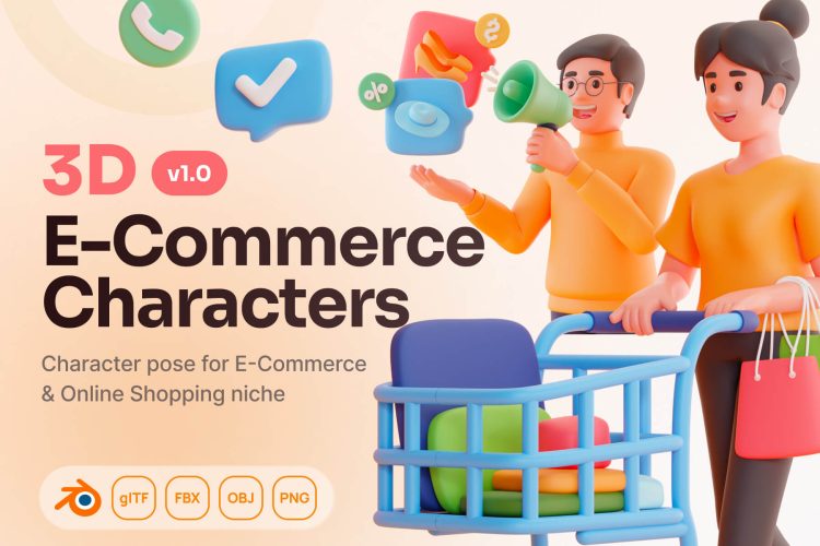 Customer Service 3D Characters for E-Commerce 10款商场购物结算客服3D人物角色网站app站位插图插画png免抠图设计素材