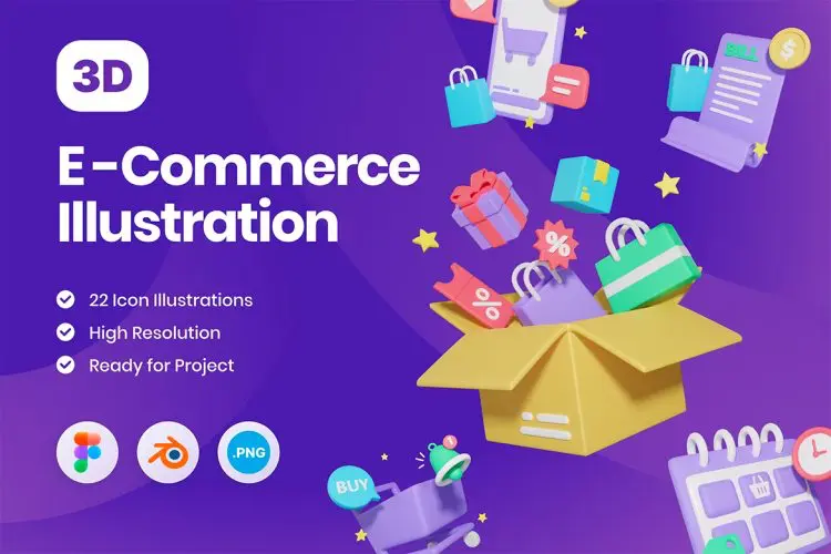 3D E-Commerce Illustration Pack 22款3D卡通趣味立体icons电商大促购物消费促销图标webp免抠图片