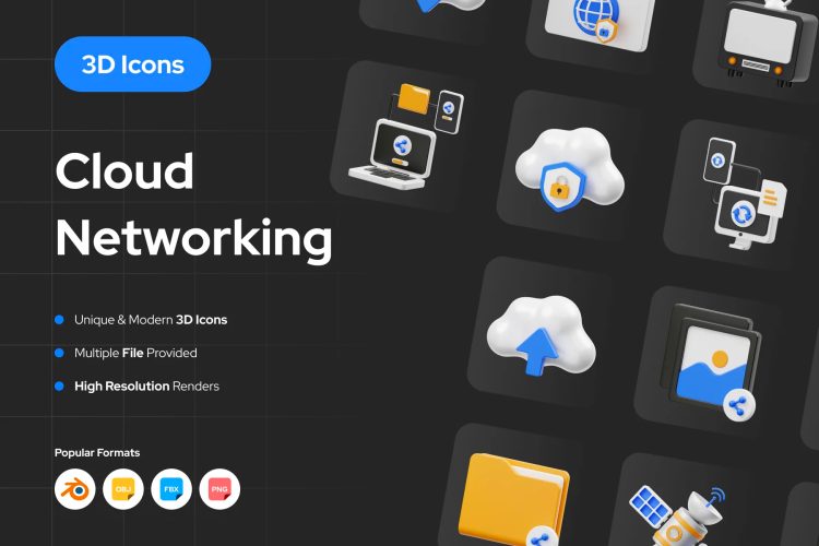 Cloud Networking 3D Icon 15款高级3D立体互联网网络云科技Wi-Fi图标Icons设计素材