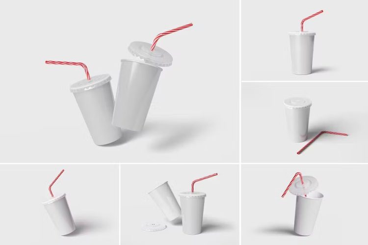 Drink Cup Mockup 6款一次性饮料纸杯模型杯身logo标识设计贴图ps包装样机素材模板