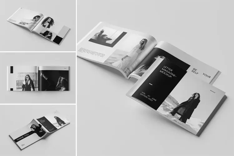 Landscape us Letter Magazine Mockup 4款横版杂志宣传手册模型封面内页设计贴图ps样机素材模板