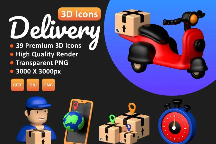 Delivery 3D icons Set 39款卡通有趣快递物流送货3D三维立体图标Icons设计素材合集
