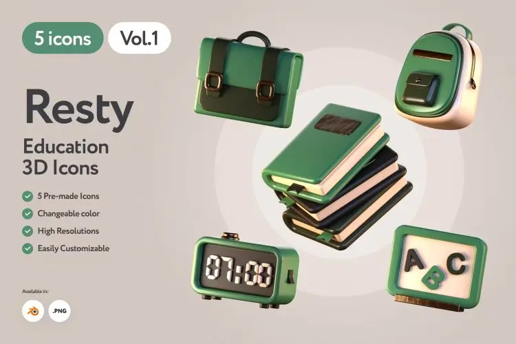 Retsy – 3D Education Icons 30款3D卡通开学季文具学校教育课程培训插图插画webp免抠设计素材