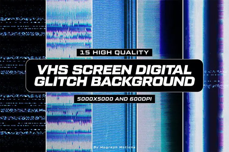10 VHS Screen Digital Glitch Background 10种VHS屏幕数字故障毛刺扫描线背景图片叠加国外设计素材