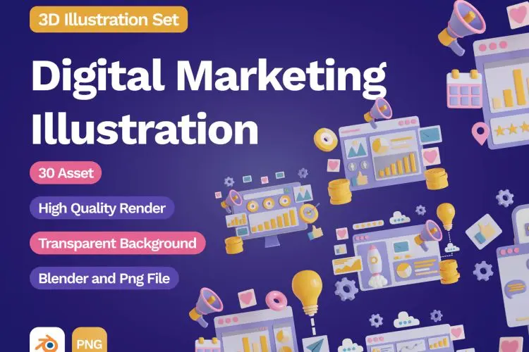 30 3D Digital Marketing Illustration 30幅数据分析信息图表市场推广营销演示插图插画webp免抠图片