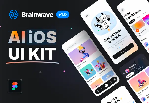 Brainwave – AI iOS UI Kit 双配色Ai人工智能ChatGPT聊天机器人社交App应用ui界面设计Fig素材模板