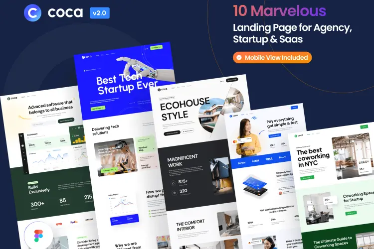 Coca – Landing Page Kit V2 10款移动响应式市场营销宣传落地页网页用户界面设计ui套件模板