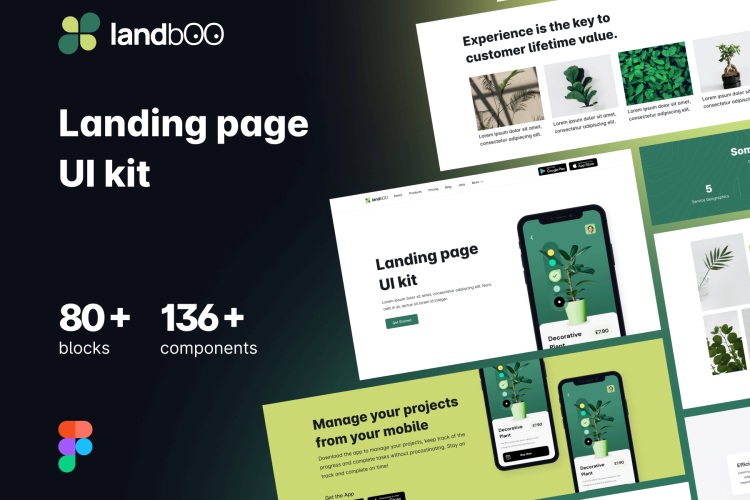 landbOO Landing page UI kit 着陆页 UI 套件样机布局网站设计线框免费下载