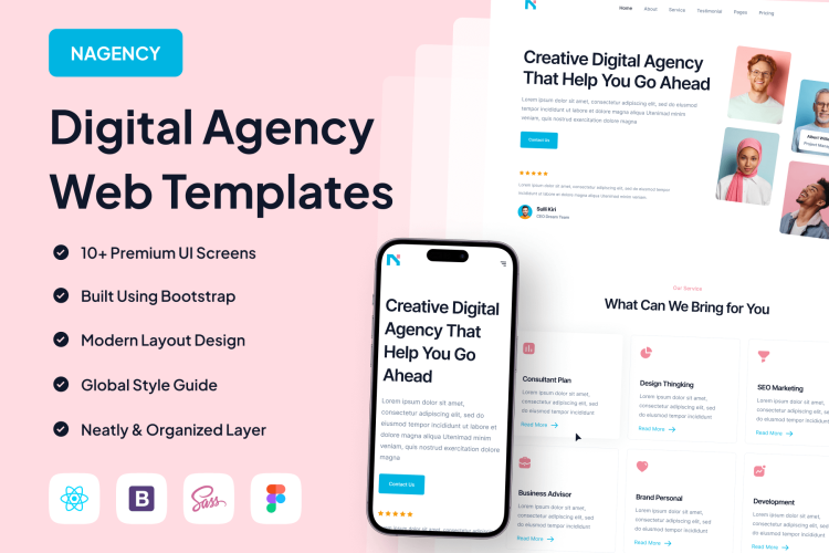 Nagency – Digital Agency Web Templates 企业官网营销网站用户界面网页设计ui套件html模板