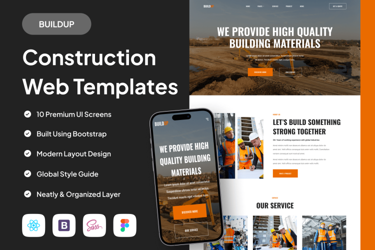 BUILDUP – Construction Web Templates 10屏具有现代和简约风格的高级建筑 Web 模板