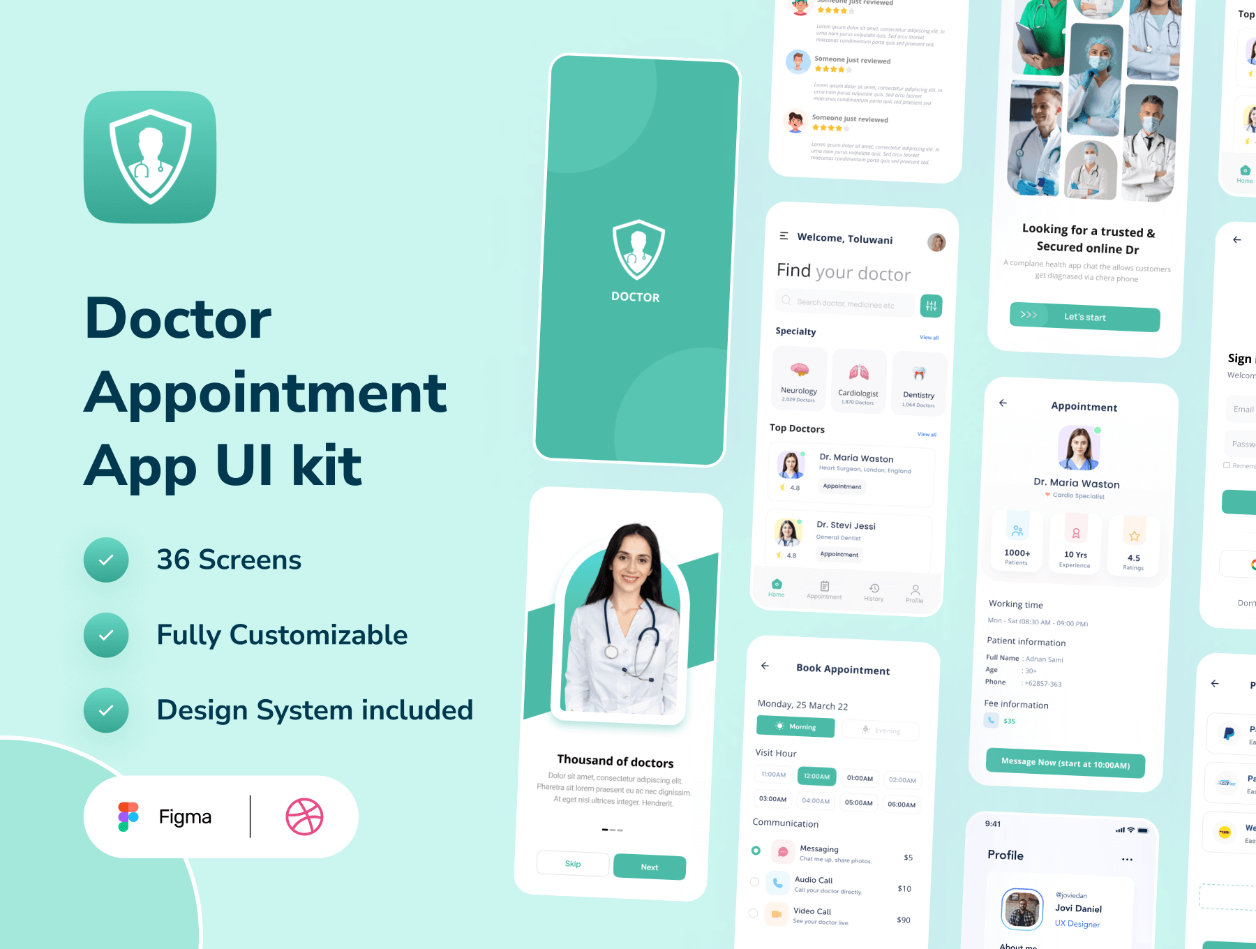 Doctor Appointment App Ui Kit 36屏国外在线医疗资料门诊预约app用户界面设计ui套件模板