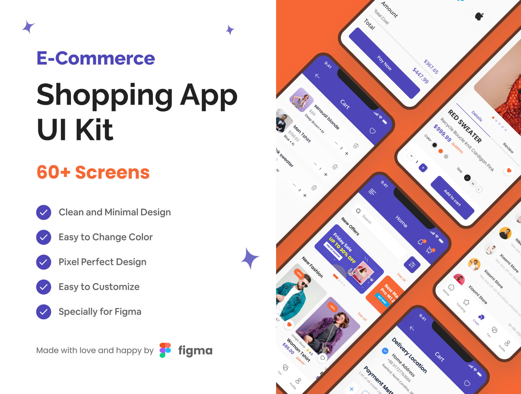 E-Commerce Shopping App UI Kit 60屏移动电商在线购物用户界面app设计ui套件模板