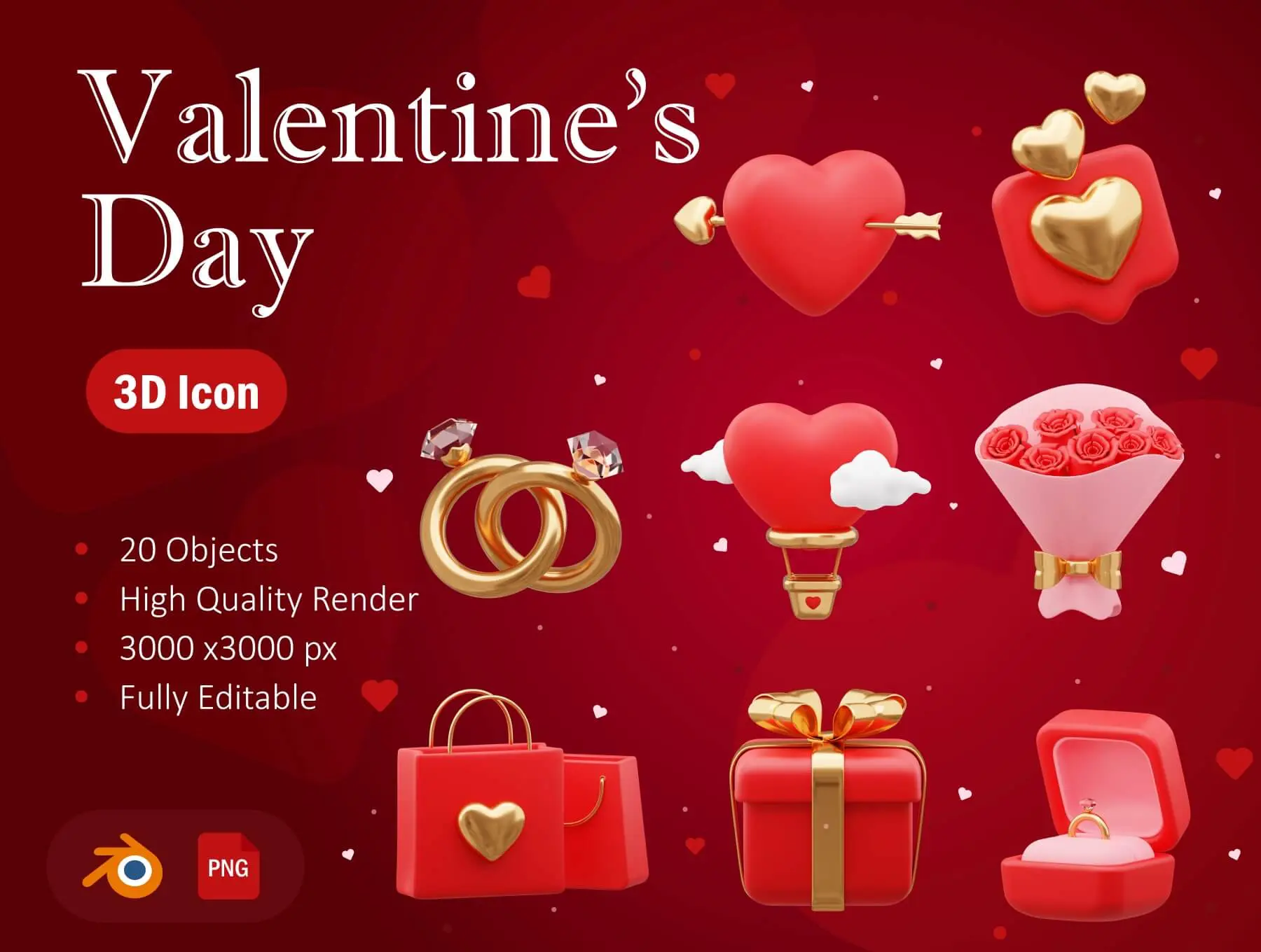 Valentine’s Day 3D Asse 20款情人节3D插图插画营销展示webp免抠图片设计素材