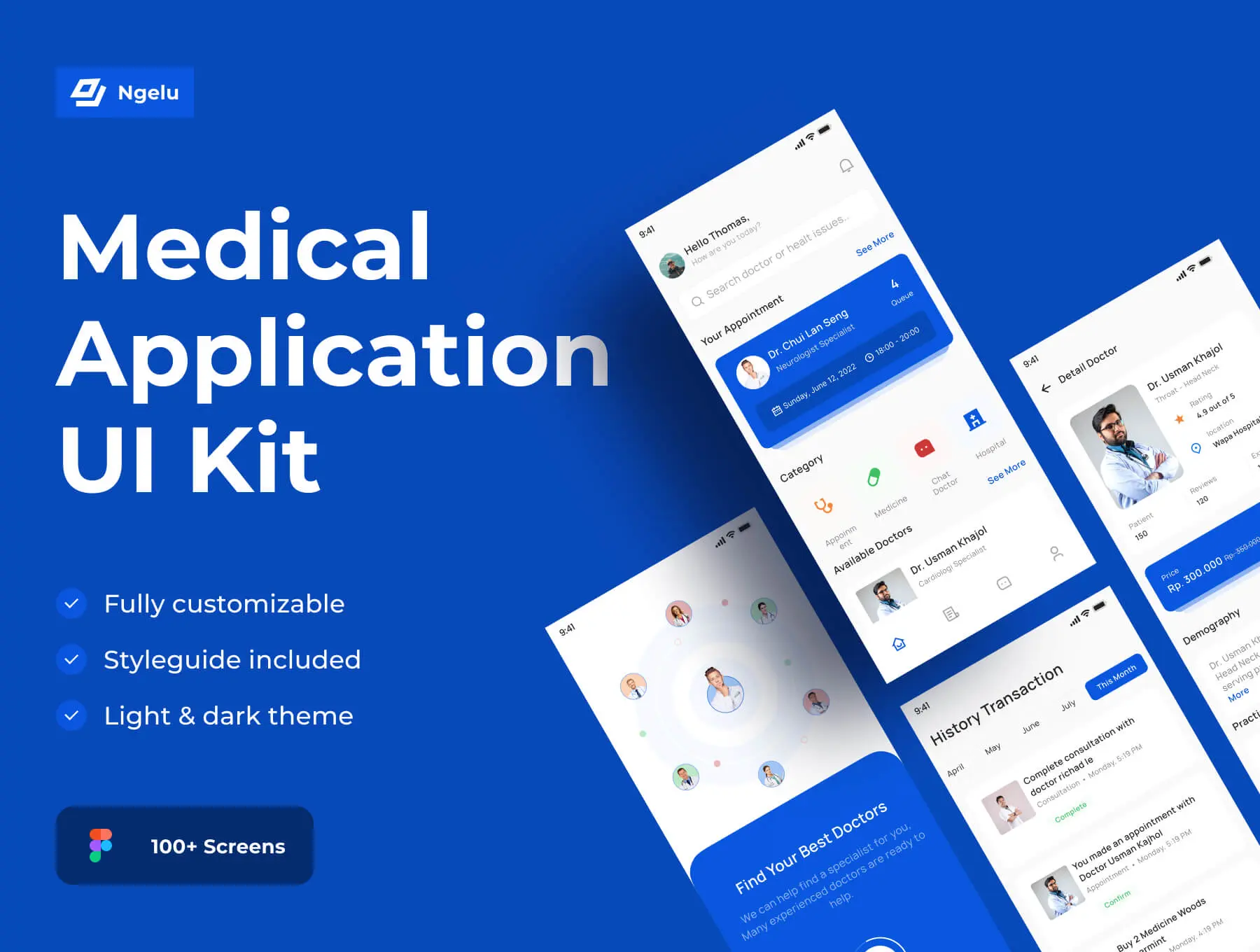 Ngelu Medical 100多屏在线门诊健康医疗应用app界面ui设计含明暗模式