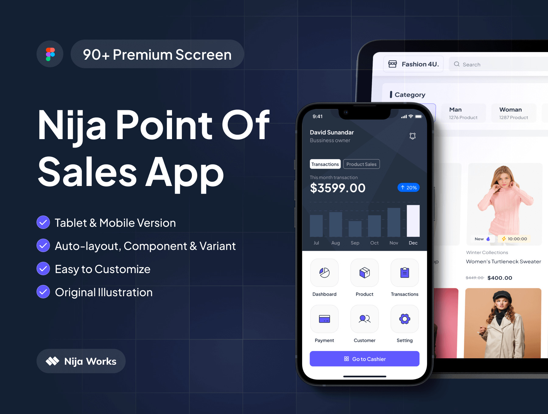 Nija POS App UI KIT 90多屏简洁的在线购物电商响应式网页web界面ui设计UI套件