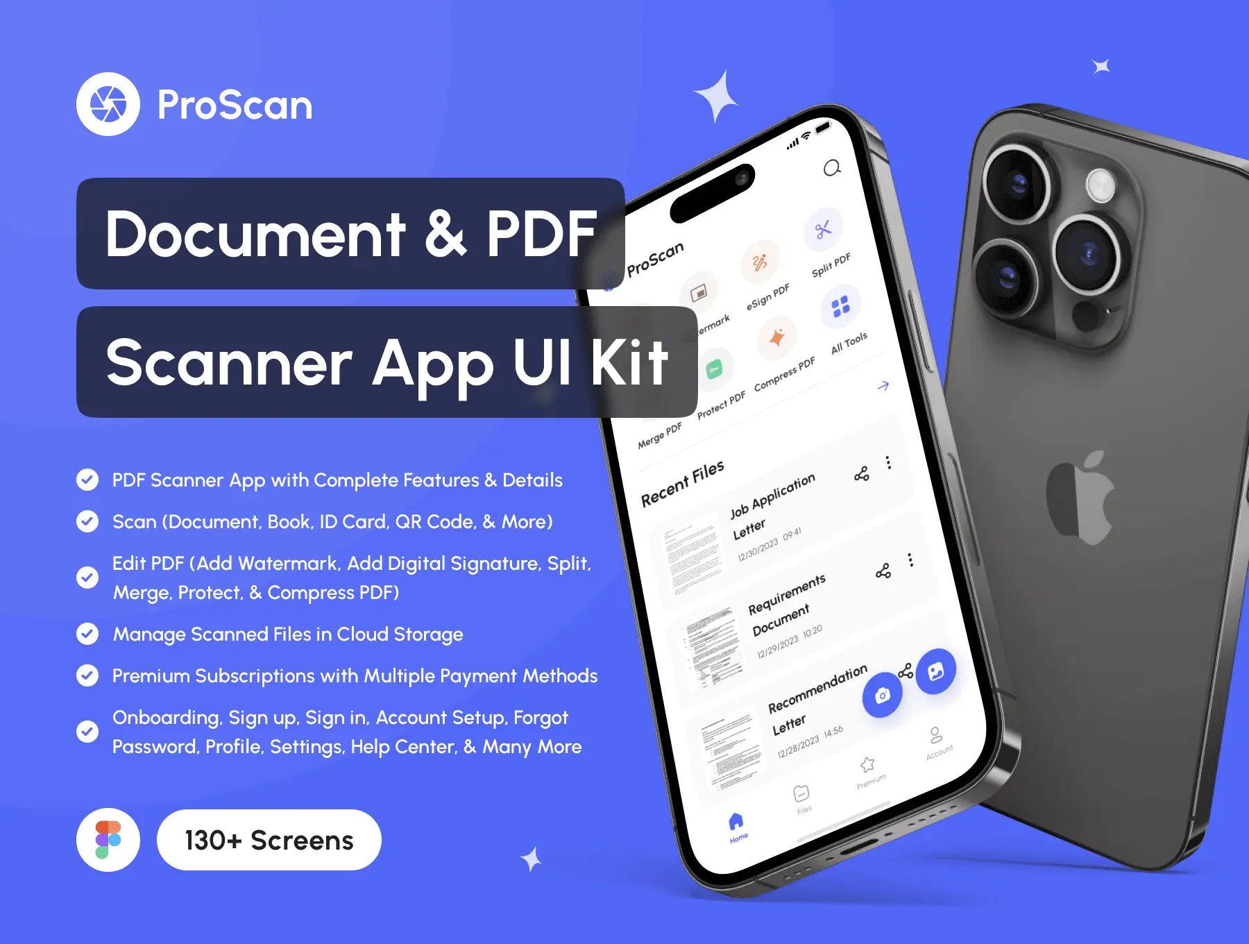 ProScan – Document & PDF Scanner App UI Kit 132屏在线云文件管理PDF文档识别扫描办公工具用户界面app设计模板