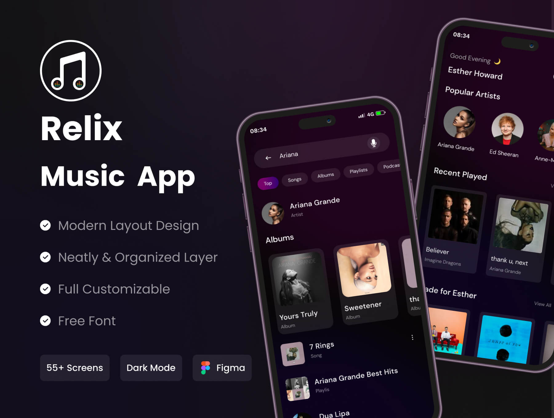 Relix Figma – Music App UI Kit Figma 55屏在线音乐歌曲听歌app用户界面设计ui套件模板