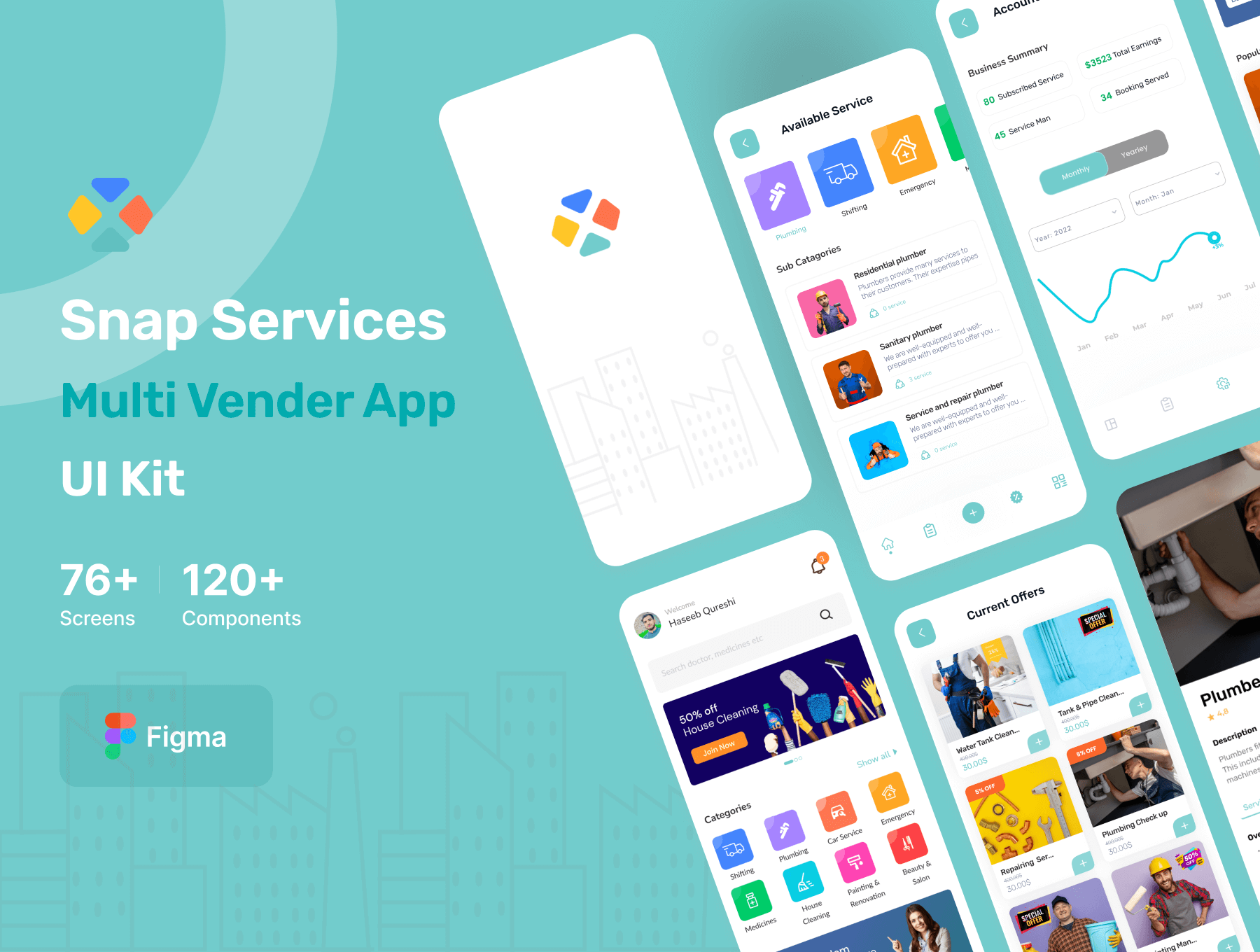 Snap Services – Multi vendor App Ui Kit 服务供应商在线平台app用户界面设计ui套件模板