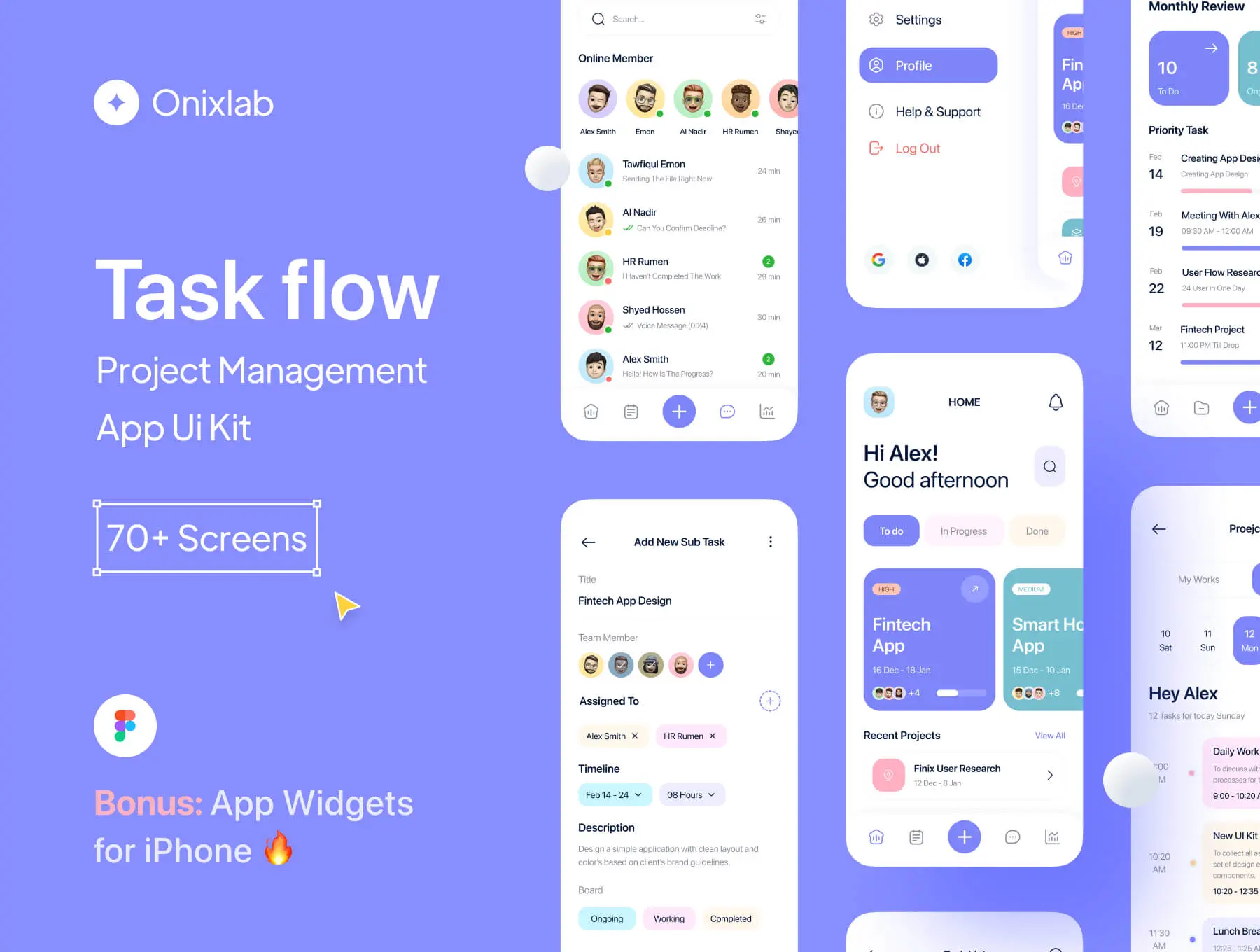 Taskflow – Project Management App UI Kit 70多屏双配色任务流程项目管理团队协作待办事项App界面ui设计素材模板