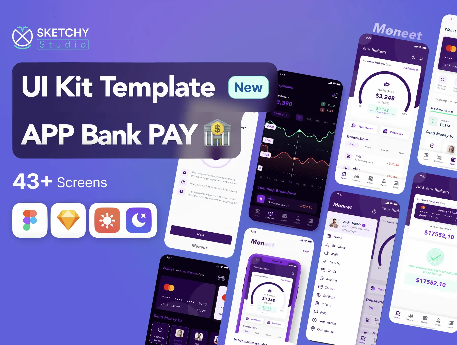 UI Design Kit APP-Banking And Payment -Moneet 28屏银行金融理财账户管理移动支付业务app用户界面设计ui套件
