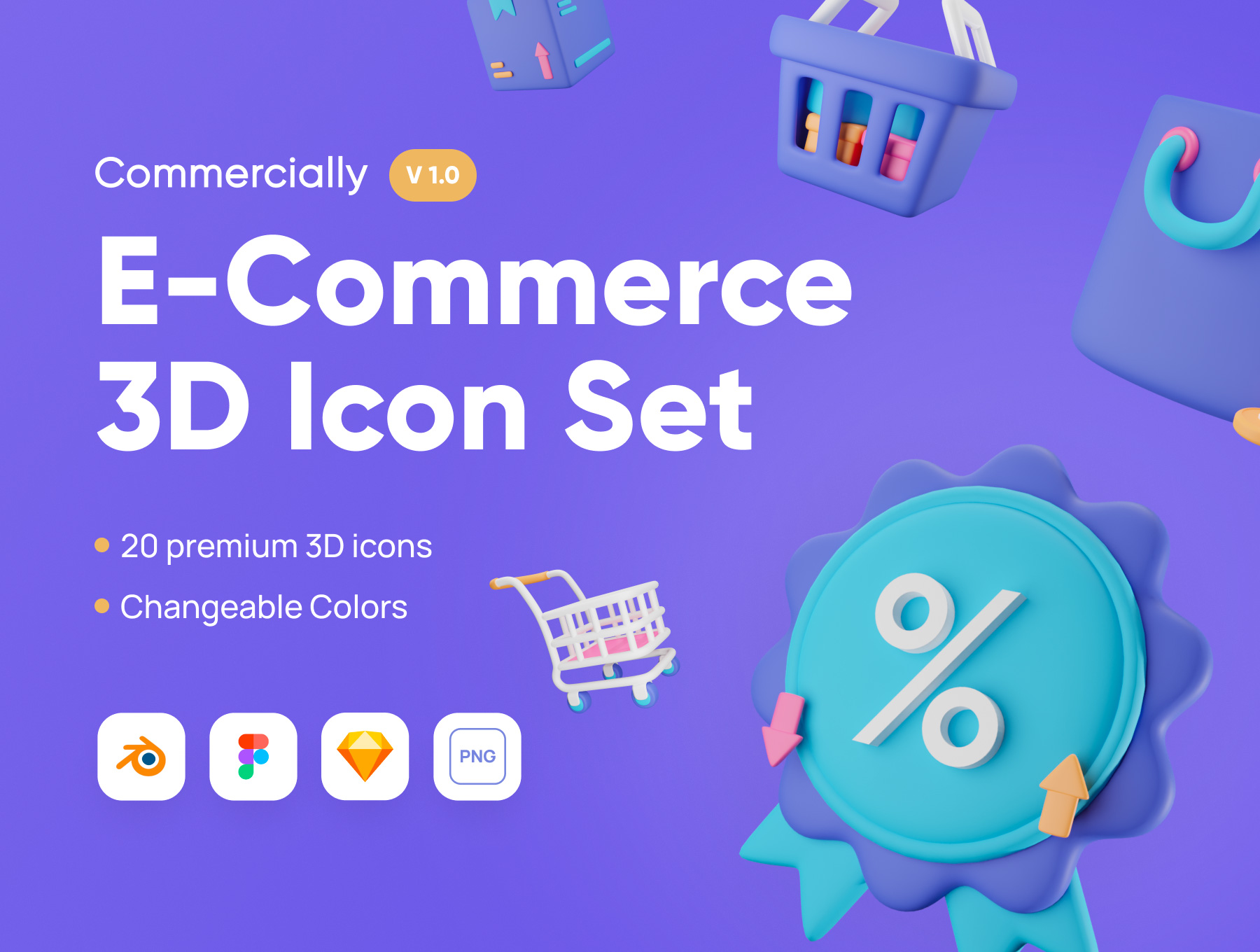 Commercially – E-Commerce 3D Icon Set 3D高清电商购物模型小图标图片在线商城三维icon图标素材大全